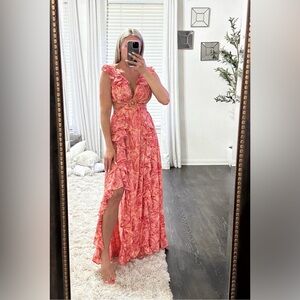 Pink Floral and ruffle Maxi Dress